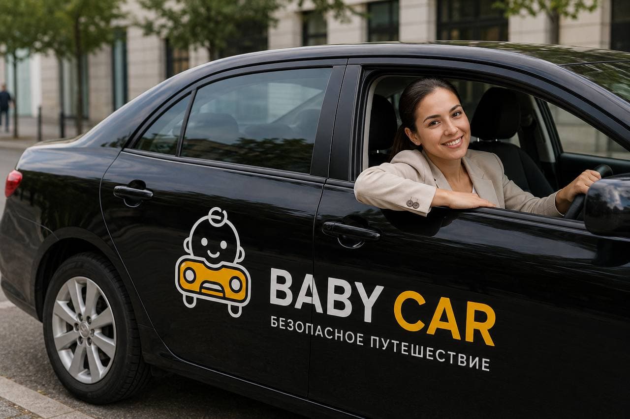 Водитель и фирменный автомобиль BABYCAR